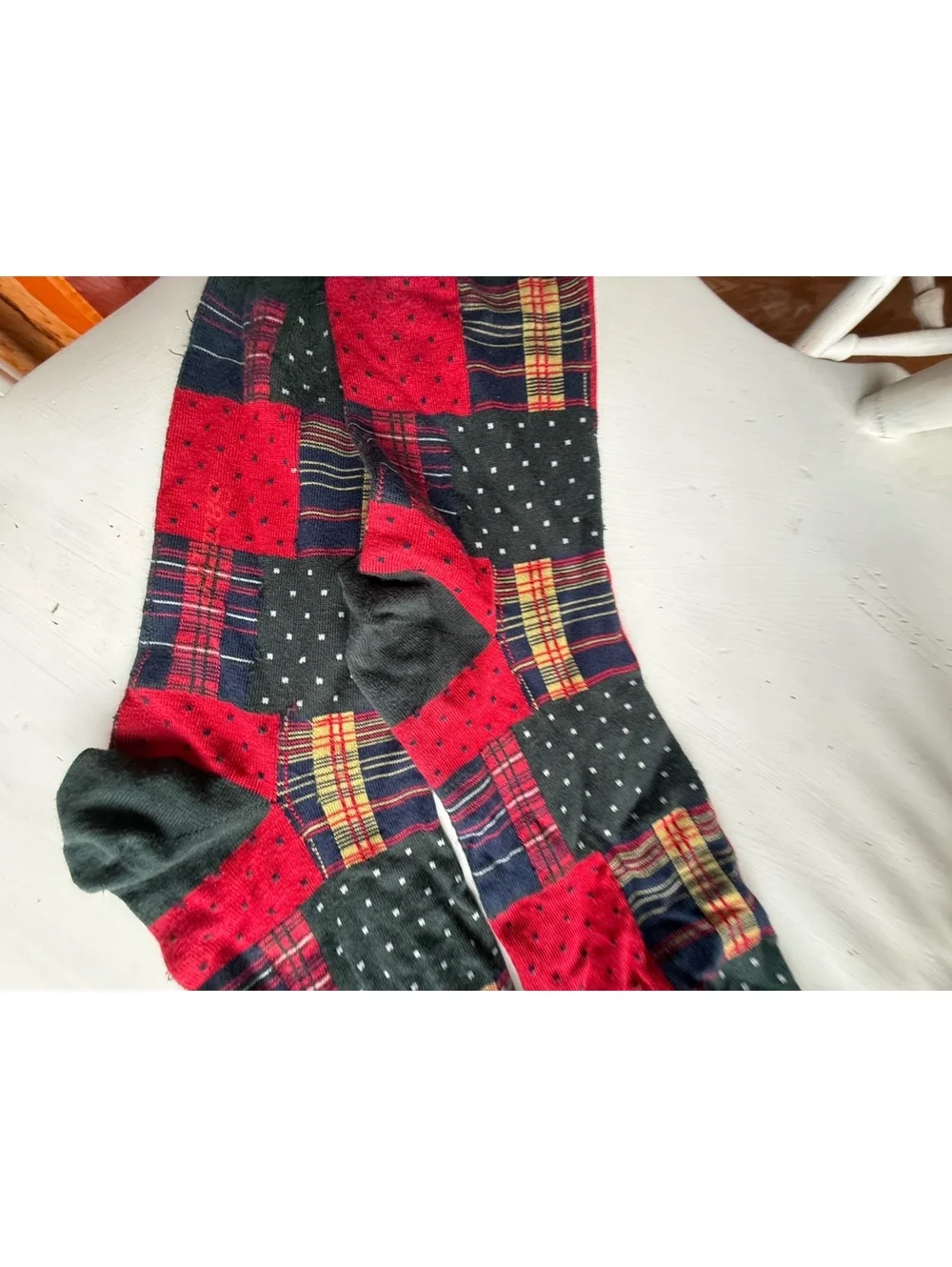 Ralph Lauren  Patchwork Pattern Socks with Red and Green Accents
